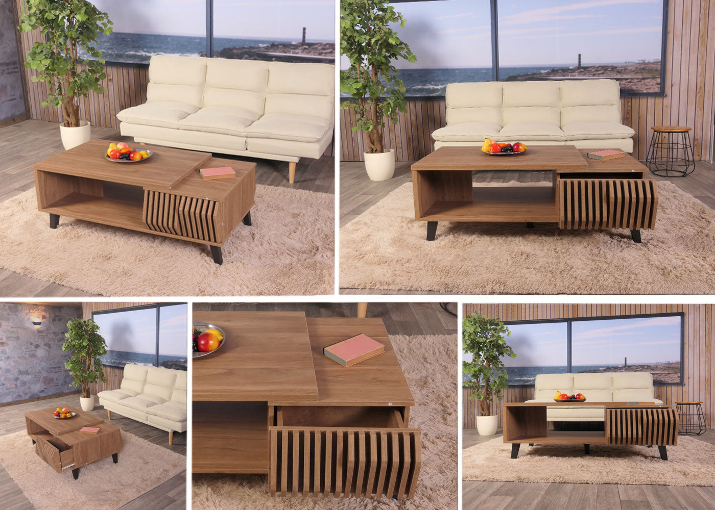 Cosmo Casa - Salontafel - 3D Design Lades - Bruin - 44x120x65cm