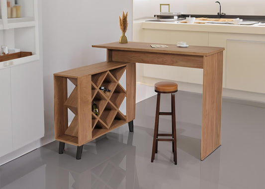 Cosmo Casa - Bartafel - Toonbank - Wijnrek - Wijnkast - Opbergvak - 93x120x98cm - Bruin