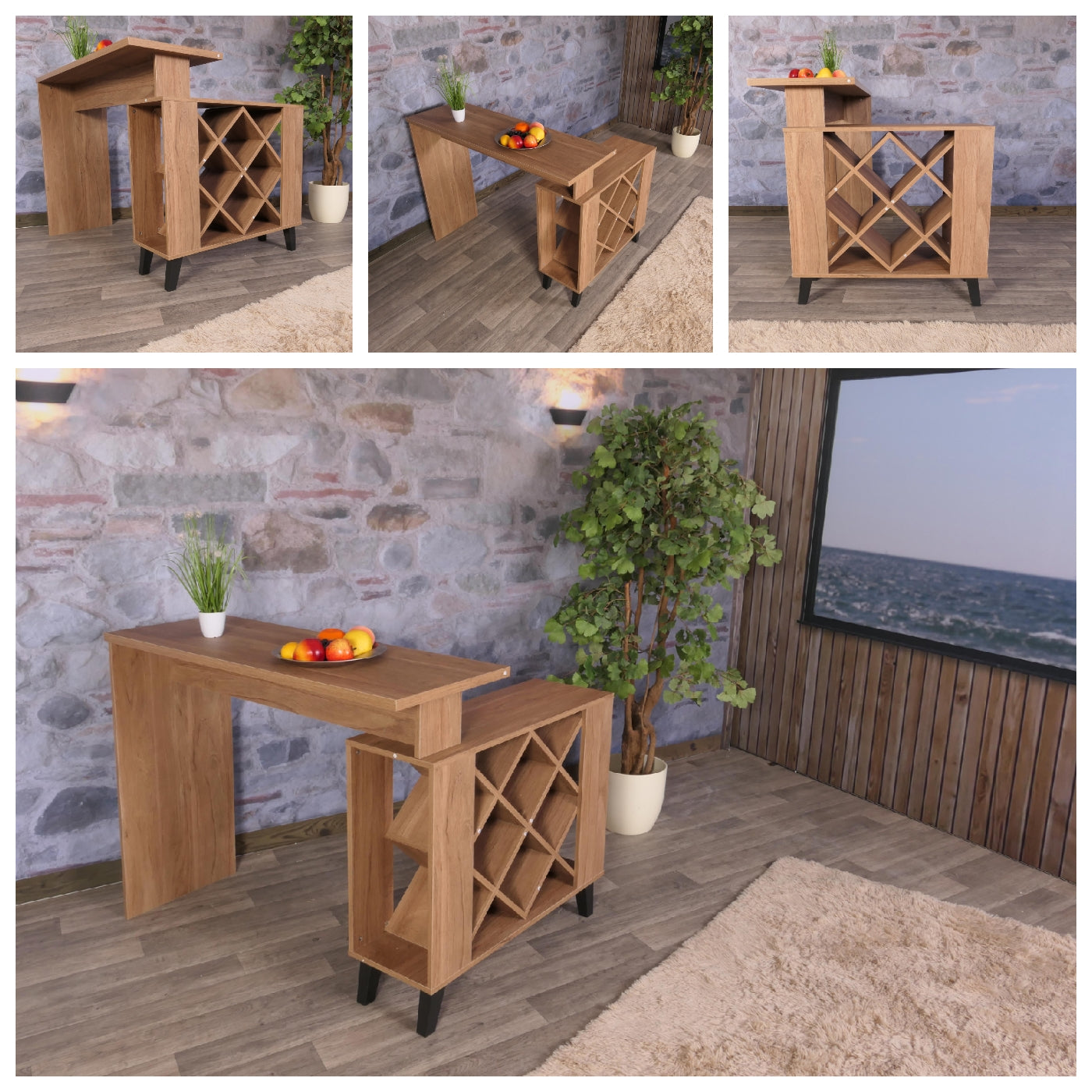 Cosmo Casa - Bartafel - Toonbank - Wijnrek - Wijnkast - Opbergvak - 93x120x98cm - Bruin