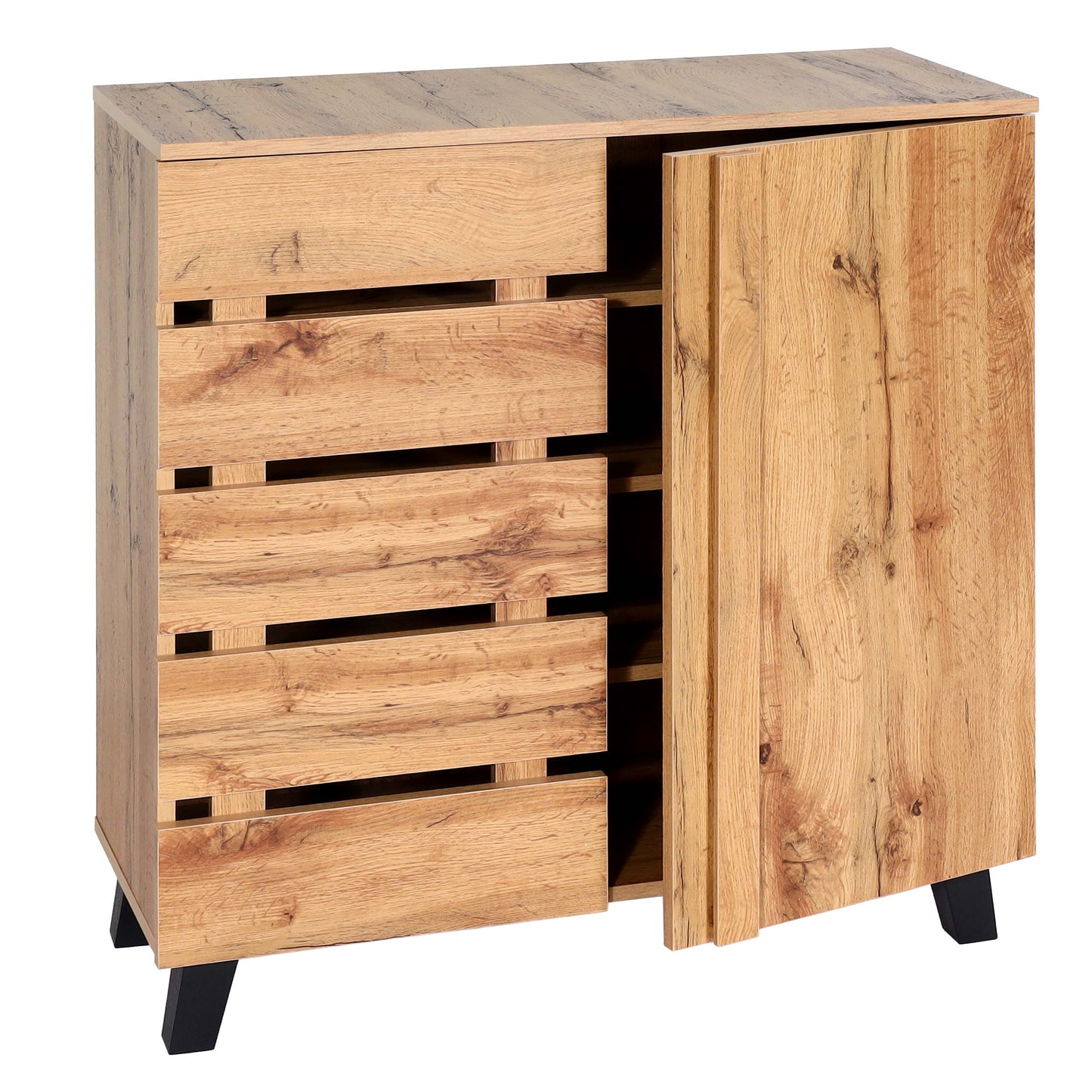 Cosmo Casa - Ladekast - Highboard met 2 Deuren - Houtlook - Natuurlijke Kleur