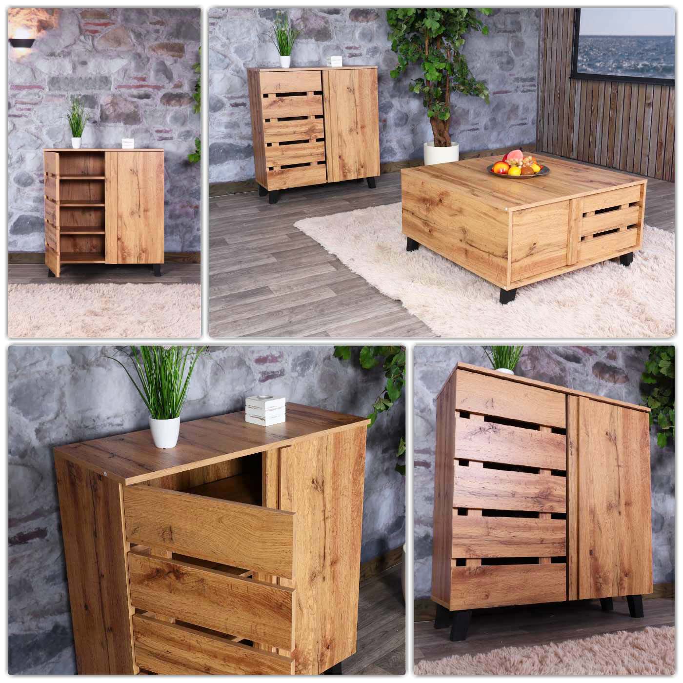 Cosmo Casa - Ladekast - Highboard met 2 Deuren - Houtlook - Natuurlijke Kleur