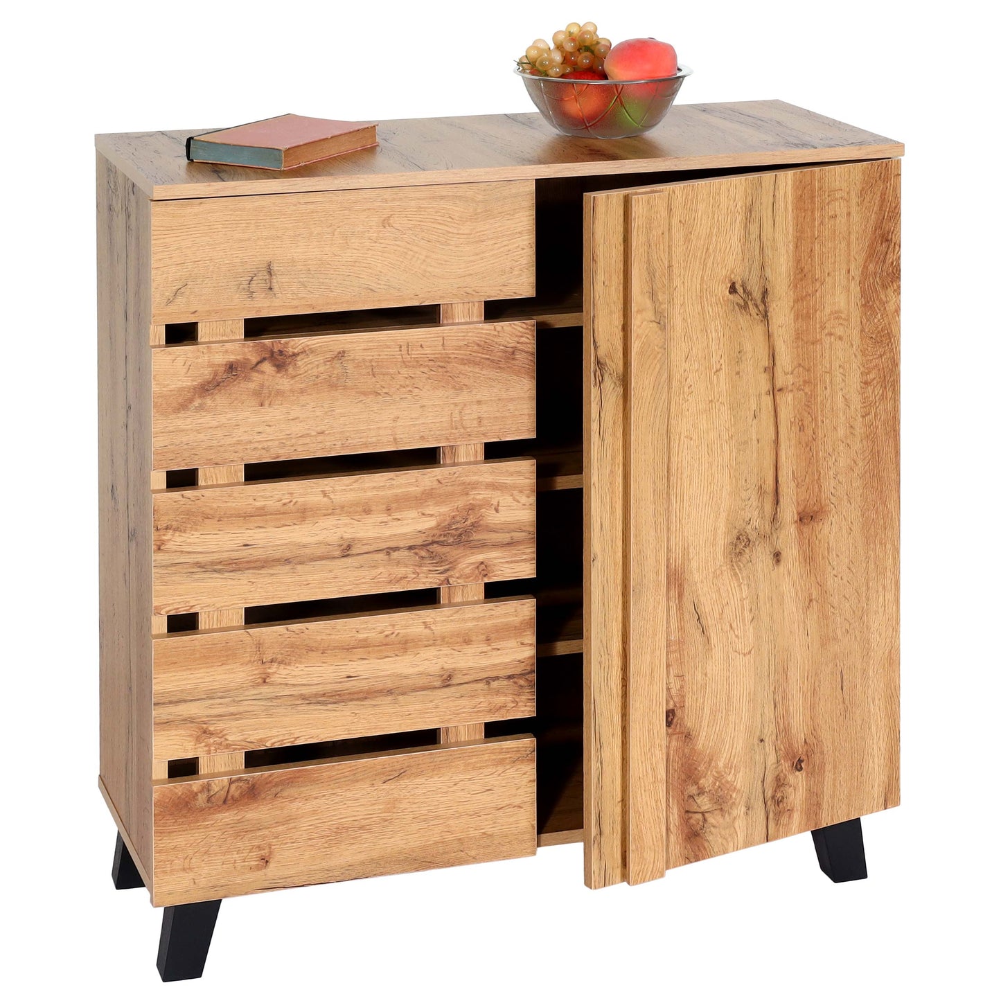 Cosmo Casa - Ladekast - Highboard met 2 Deuren - Houtlook - Natuurlijke Kleur