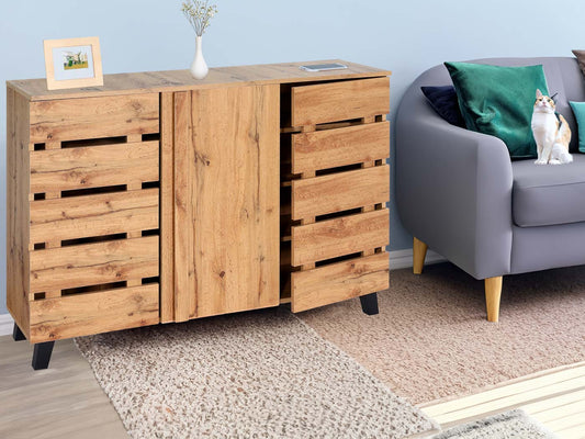 Cosmo Casa - Dressoir - 3 Deuren met 8 Opbergvakken - Houtlook - Natuurlijke Kleur