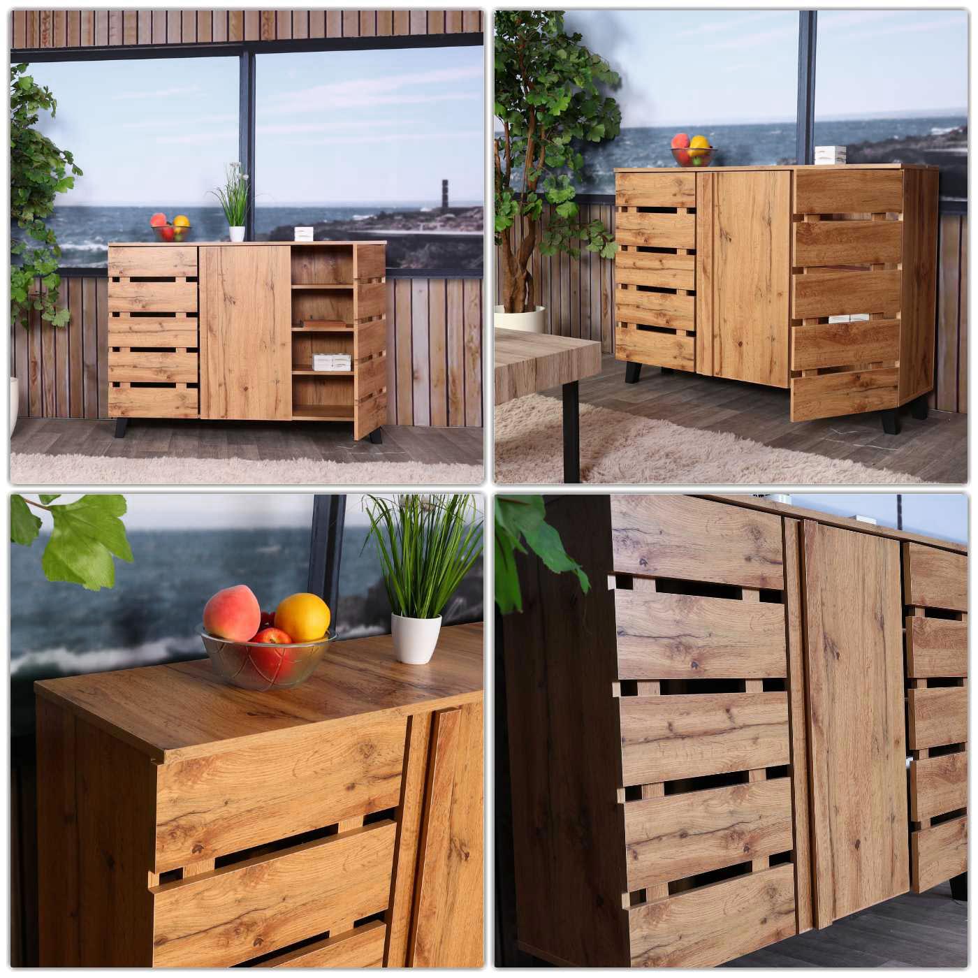 Cosmo Casa - Dressoir - 3 Deuren met 8 Opbergvakken - Houtlook - Natuurlijke Kleur