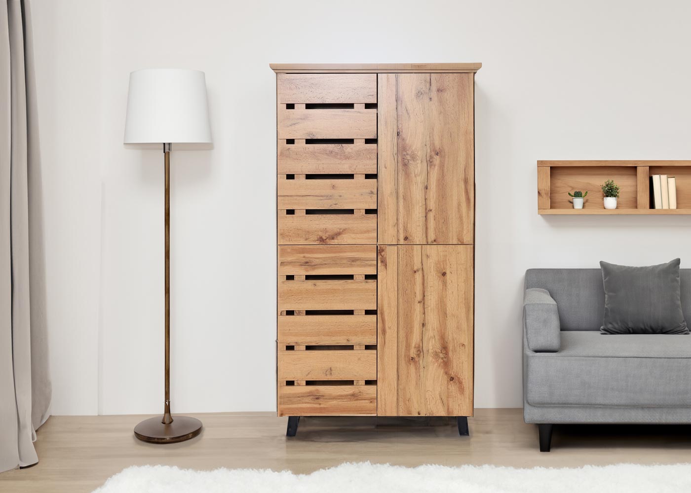 Cosmo Casa - Kast - Highboard met 4 Deuren en 8 Opbergvakken - Houtlook - Natuurlijke Kleur