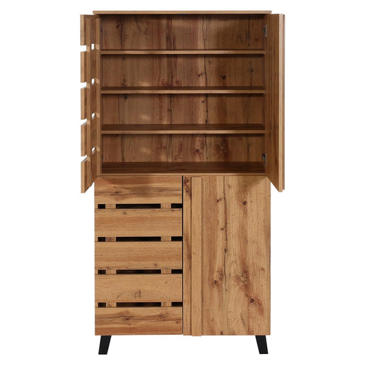 Cosmo Casa - Kast - Highboard met 4 Deuren en 8 Opbergvakken - Houtlook - Natuurlijke Kleur