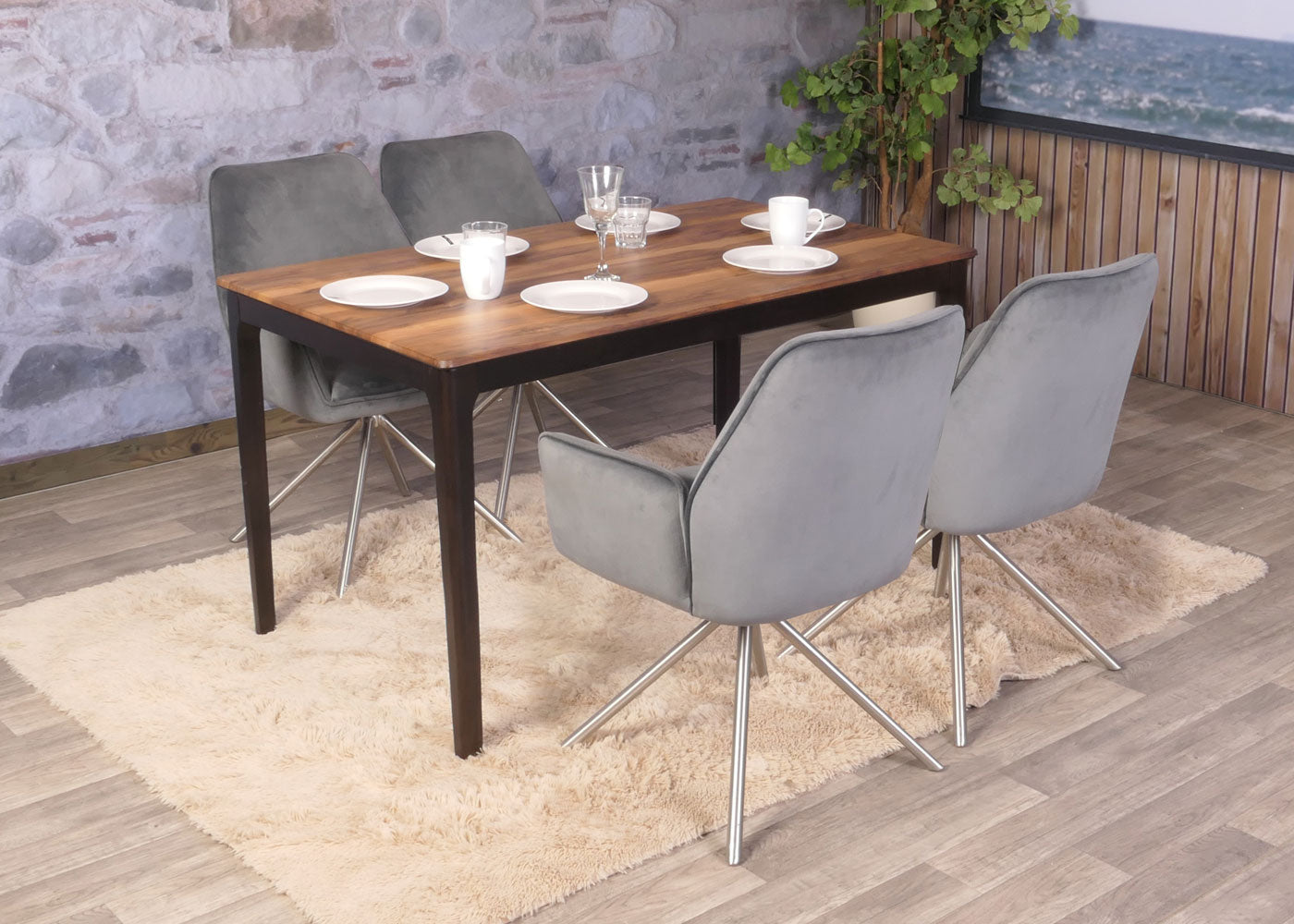 Cosmo Casa - Eetkamertafel - Massief Hout HDF Laminaat - Sheesham Houtlook - 135x80cm - Donkere Poten