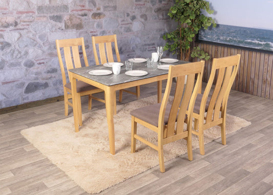 Cosmo Casa - Eetkamertafel - Massief Hout HDF Laminaat - Marmersteenlook - 135x80cm - Lichte Poten