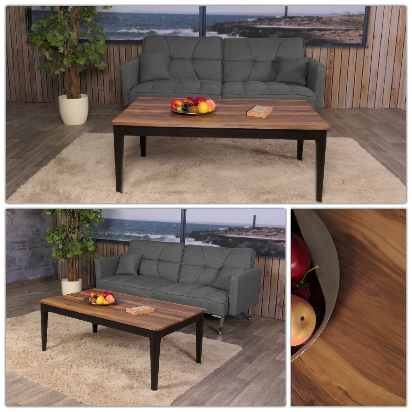 Cosmo Casa - Salontafel - Bijzettafel - Massief Hout - HDF Laminaat - Melamine - 46x120x70cm - Sheesham Houtlook - Donkere Poten