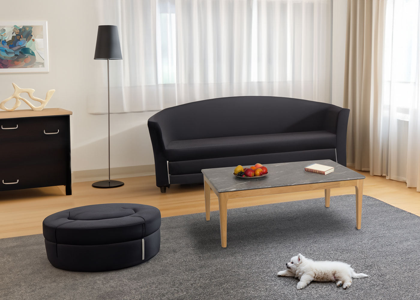 Cosmo Casa - Salontafel - Bijzettafel - Massief Hout HDF Laminaat - Melamine - 46x120x70cm - Marmersteenlook - Lichte Poten