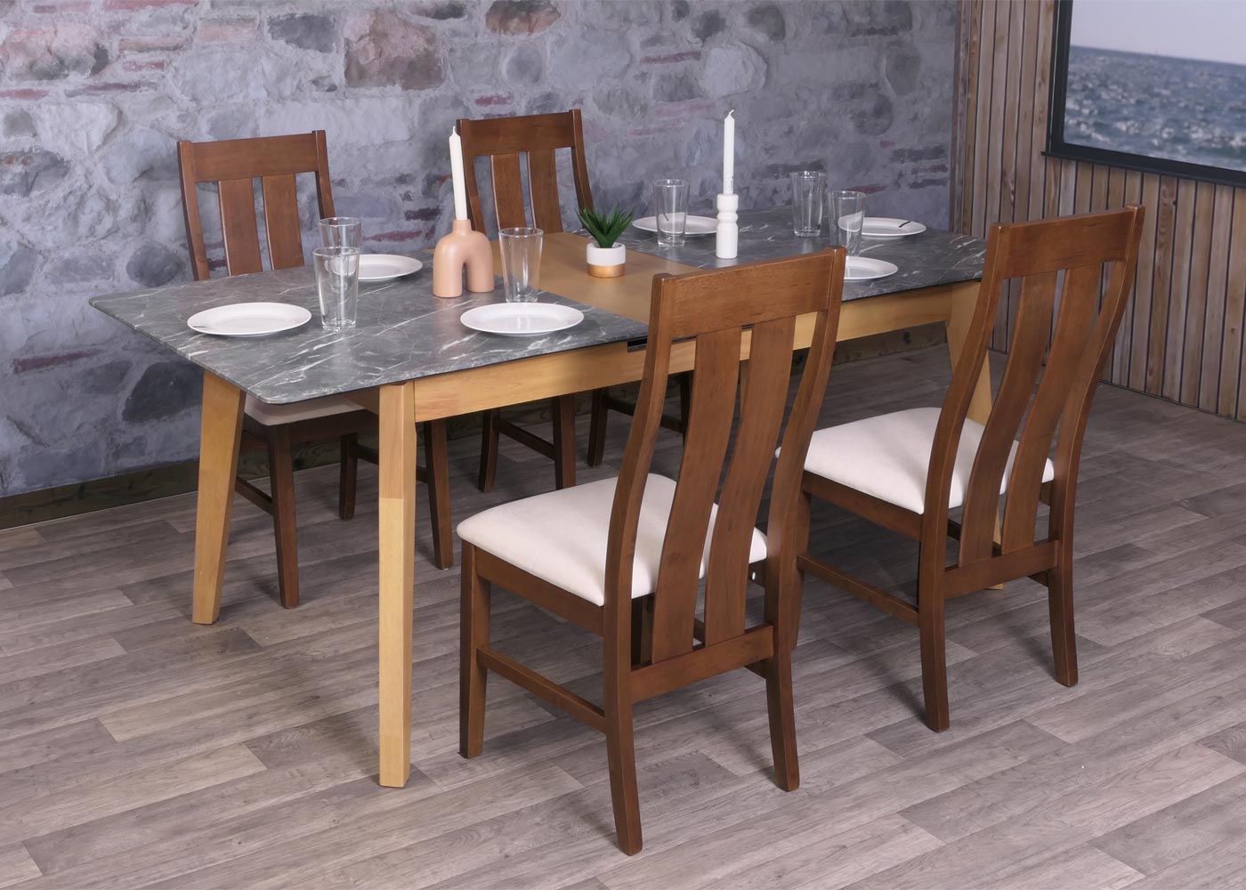 Cosmo Casa - Eettafel - Massief Hout - Laminaat - Melamine - 160-200 x 90 cm - Uitschuifbaar - Marmersteenlook - Lichte Poten