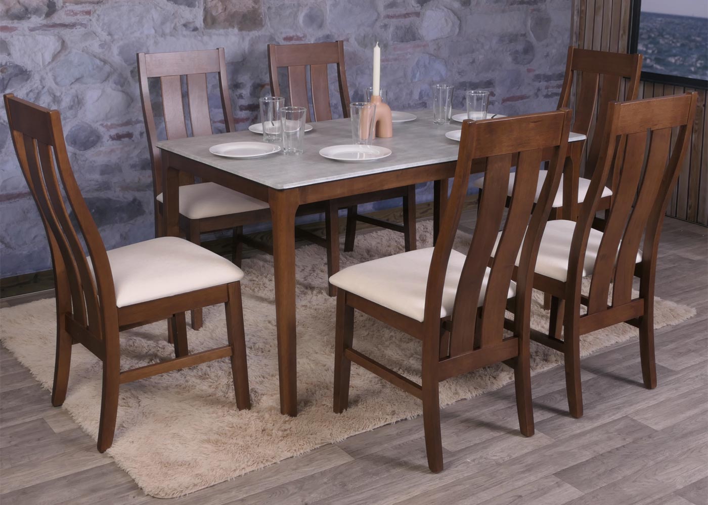 Cosmo Casa - Set van 2 Eetkamerstoelen - Keukenfauteuils met Donker Frame - Textielbekleding - Crème