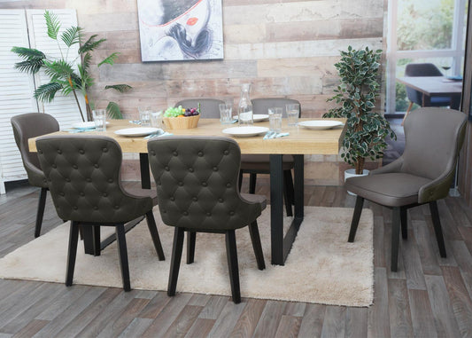 Cosmo Casa - Set van 2 Eetkamerstoelen - Gestoffeerde Stoel - Keukenstoel - Fauteuil - Stoftextiel - Massief Hout - Donkergroen-Grijs