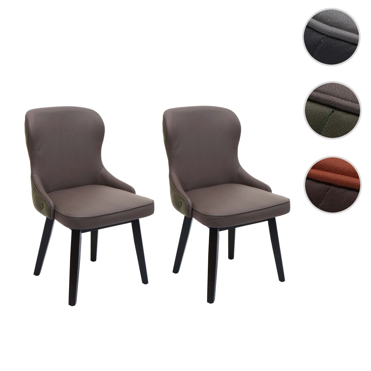 Cosmo Casa - Set van 2 Eetkamerstoelen - Gestoffeerde Stoel - Keukenstoel - Fauteuil - Stoftextiel - Massief Hout - Donkergroen-Grijs