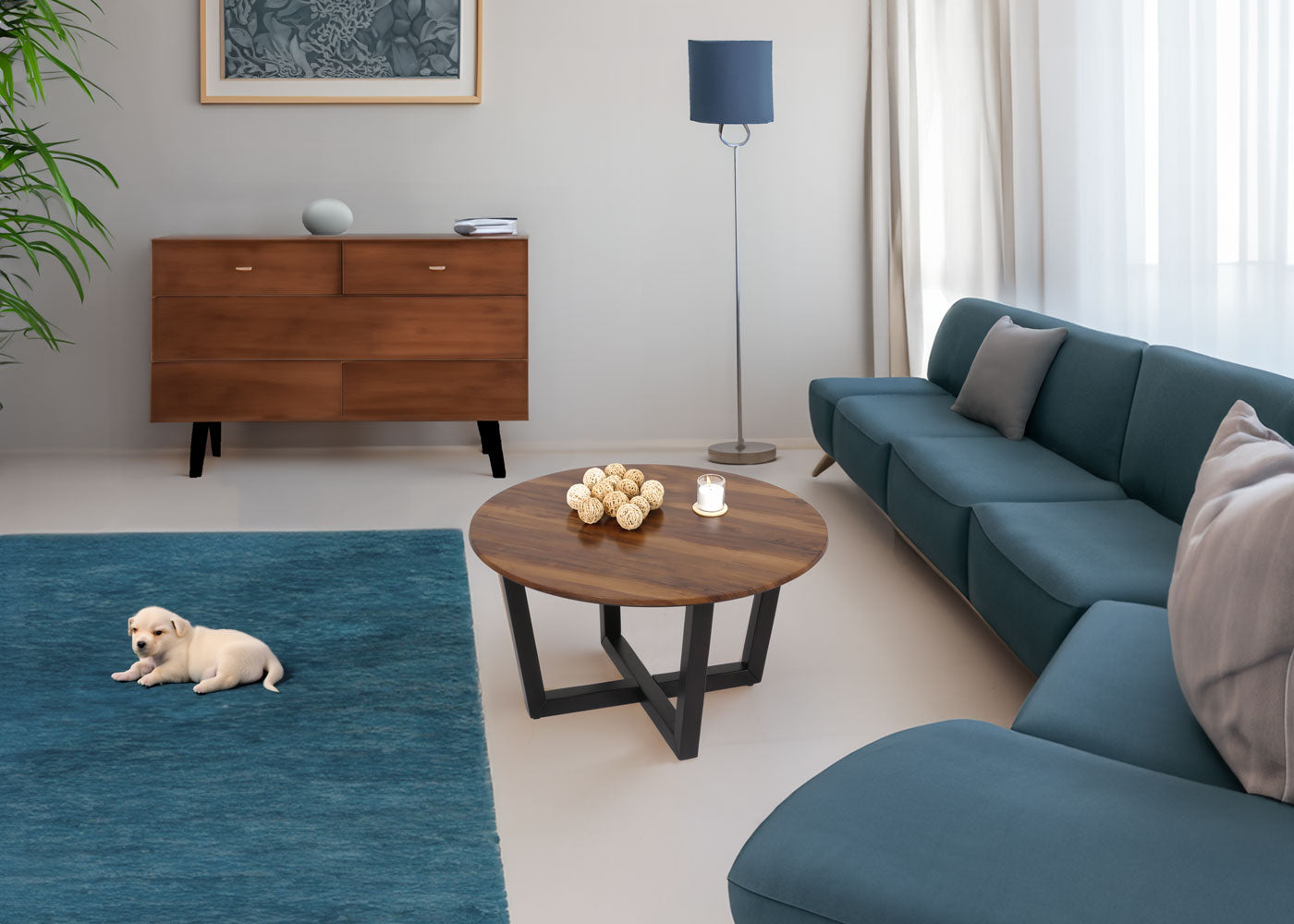 Cosmo Casa - Salontafel - Bijzettafel - Massief Hout HPL Laminaat - Sheesham Houtlook - Donker Frame - 80cm