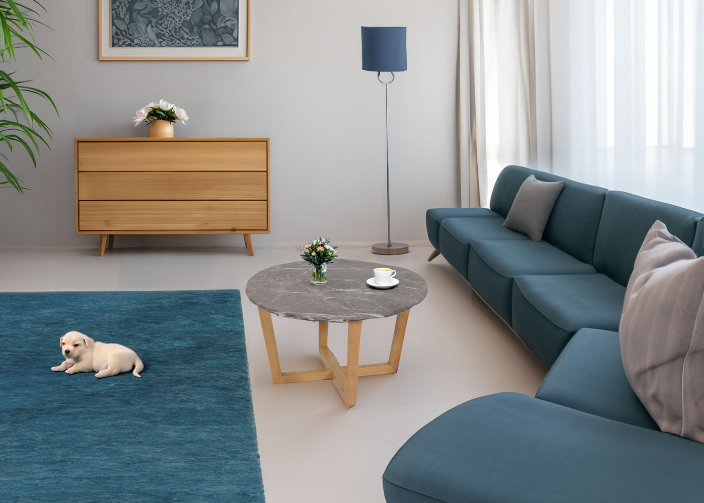 Cosmo Casa - Salontafel - Bijzettafel - Massief Hout HDF Laminaat - Marmerlook - Licht Frame - 80cm