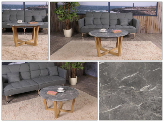 Cosmo Casa - Salontafel - Bijzettafel - Massief Hout HDF Laminaat - Marmerlook - Licht Frame - 80cm