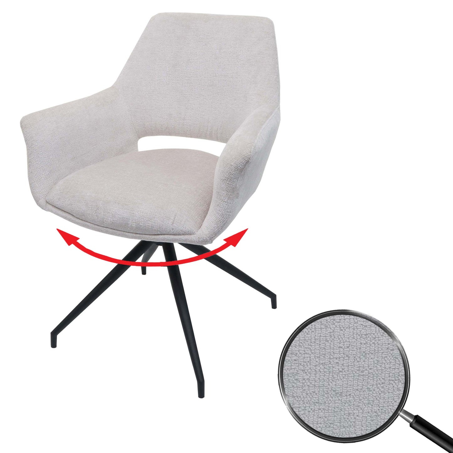 Cosmo Casa - Eetkamerstoel - Keukenstoel met Armleuning - Draaibaar met Automatische Positie - Metaaltextiel - Crèmewit