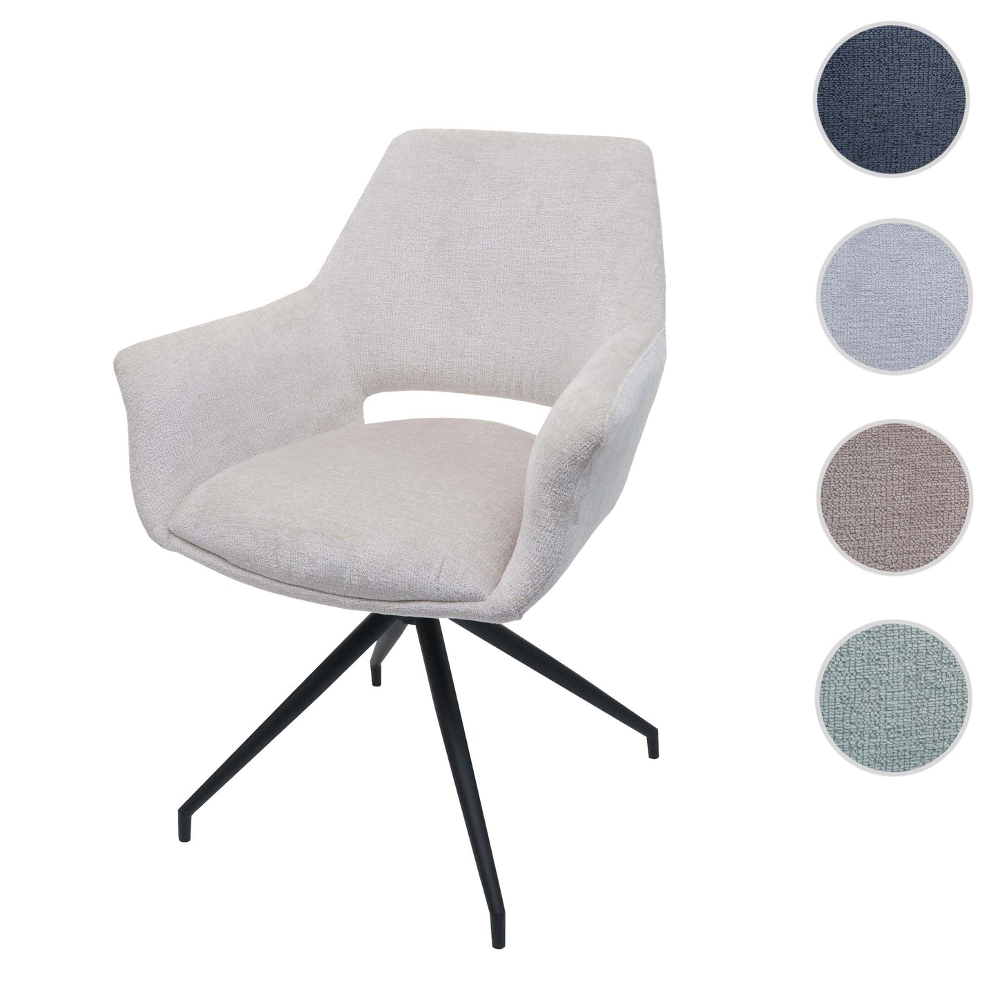 Cosmo Casa - Eetkamerstoel - Keukenstoel met Armleuning - Draaibaar met Automatische Positie - Metaaltextiel - Crèmewit