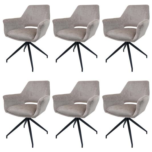 Cosmo Casa - Set van 6 Eetkamerstoelen - Keukenstoelen met Armleuning - Draaibaar met Automatische Positie - Metaaltextiel - Taupe