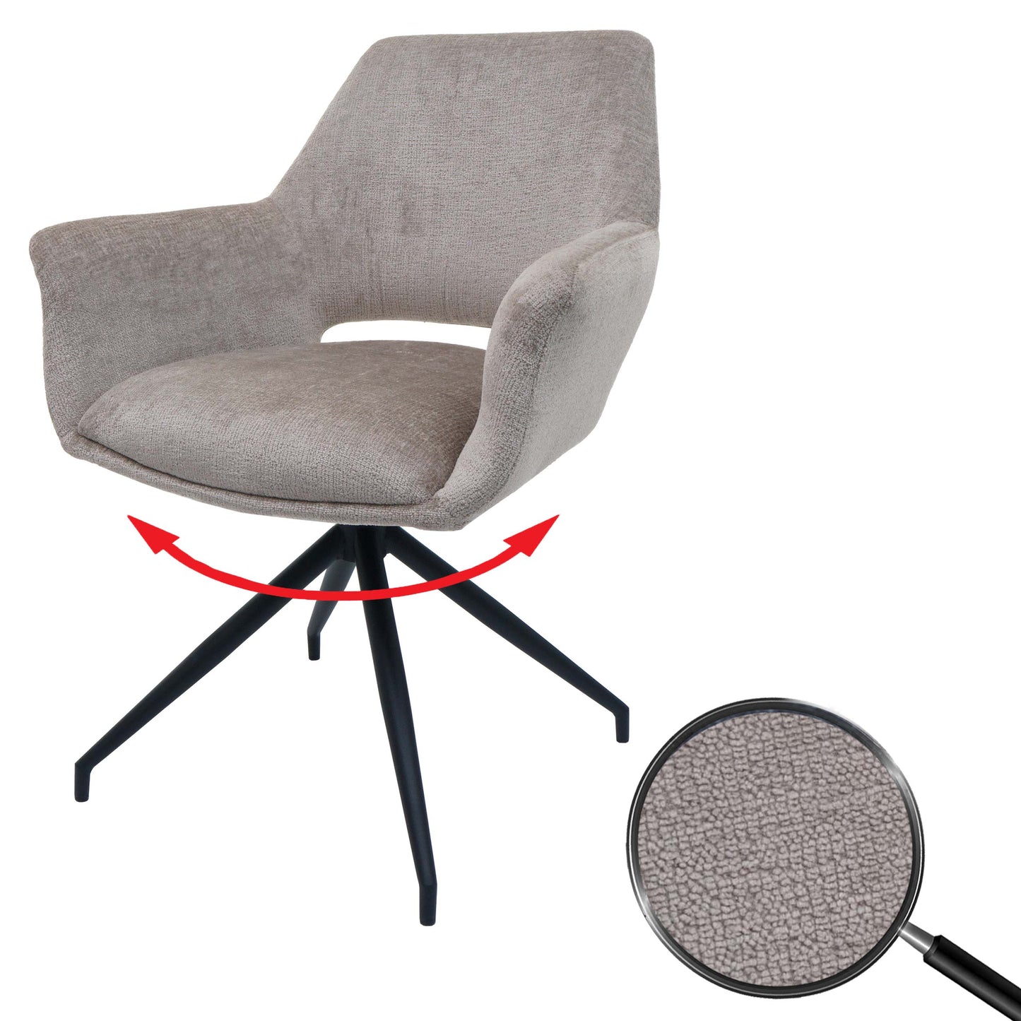 Cosmo Casa - Eetkamerstoel - Keukenstoel met Armleuning - Draaibaar met Automatische Positie - Metaaltextiel - Taupe