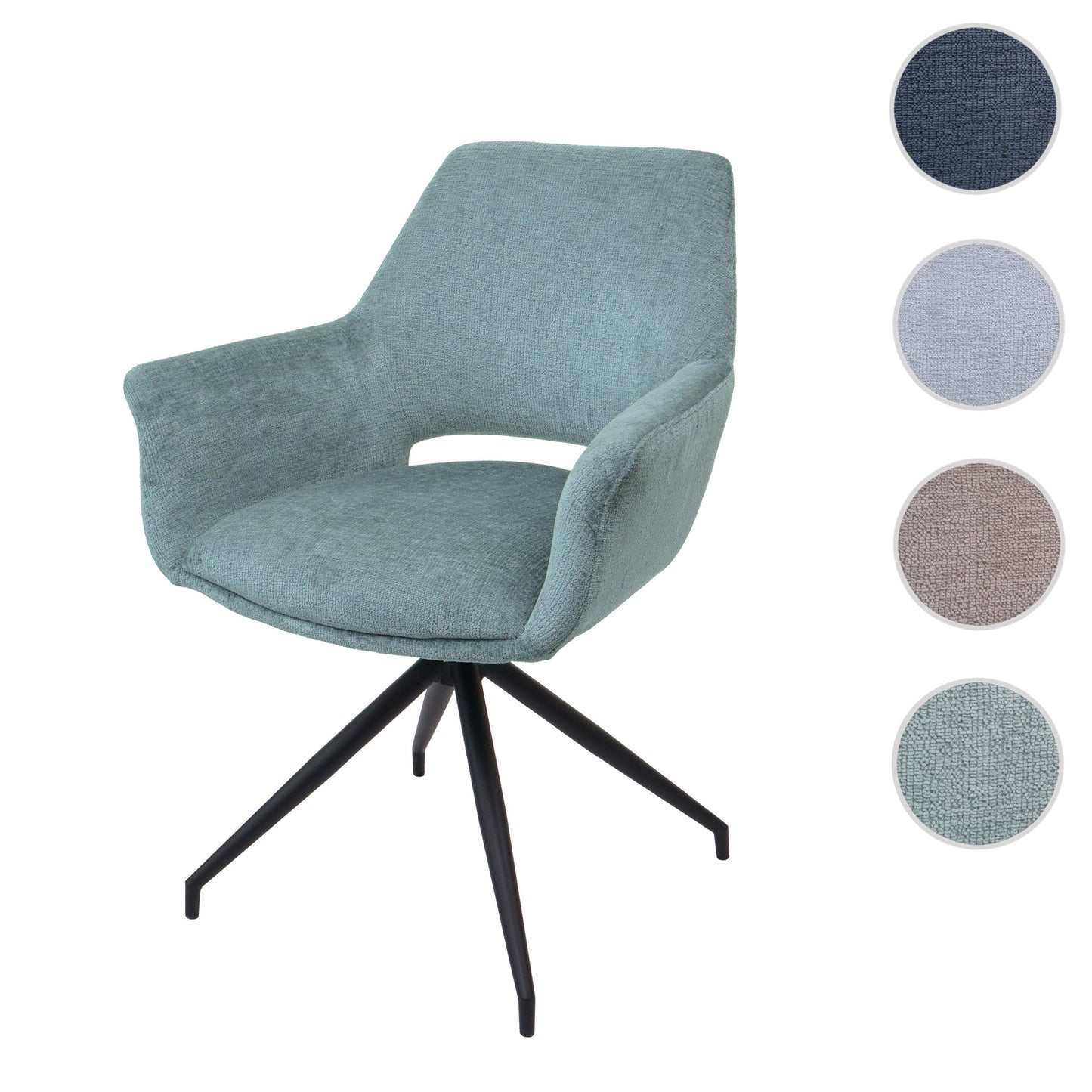 Cosmo Casa - Eetkamerstoel - Keukenstoel met Armleuning - Draaibaar met Automatische Positie - Metaaltextiel - Grijsblauw