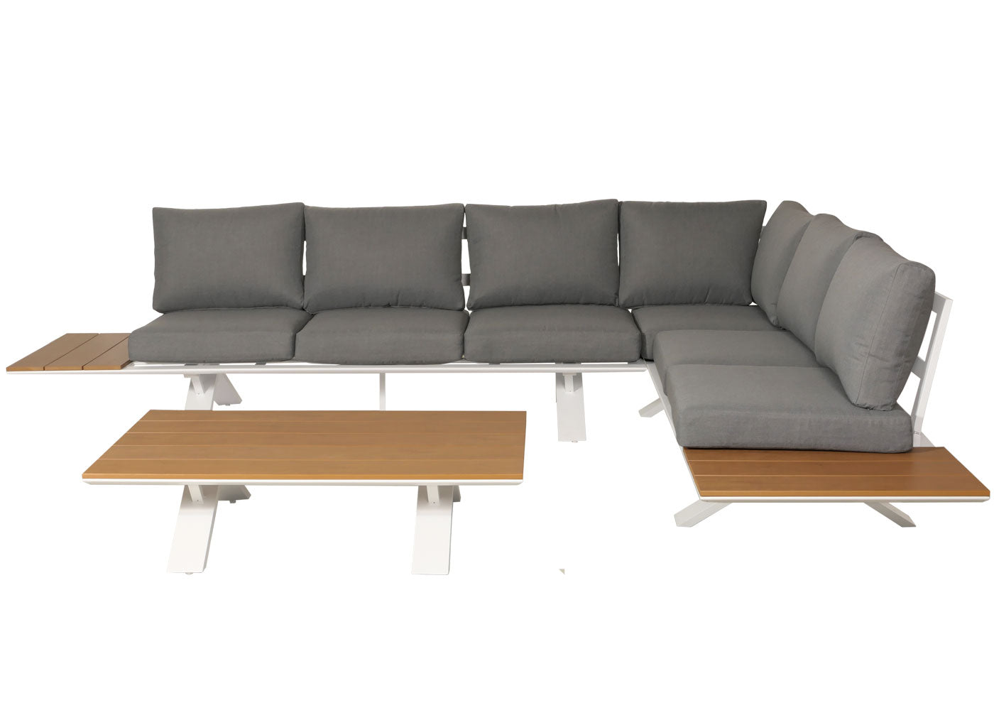 Cosmo Casa - Aluminium Tuinset - Zitbank - Houtlook - Wit Frame - Lichtgrijze Bekleding