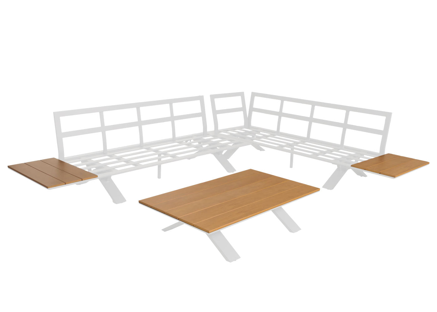 Cosmo Casa - Aluminium Tuinset - Zitbank - Houtlook - Wit Frame - Lichtgrijze Bekleding