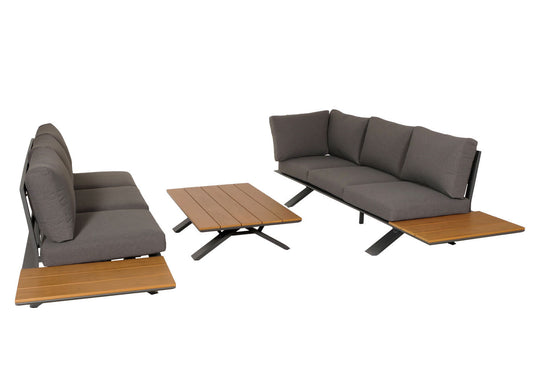 Cosmo Casa - Aluminium Tuinset - Zitbank - Houtlook - Antraciet Frame - Donkergrijze Bekleding