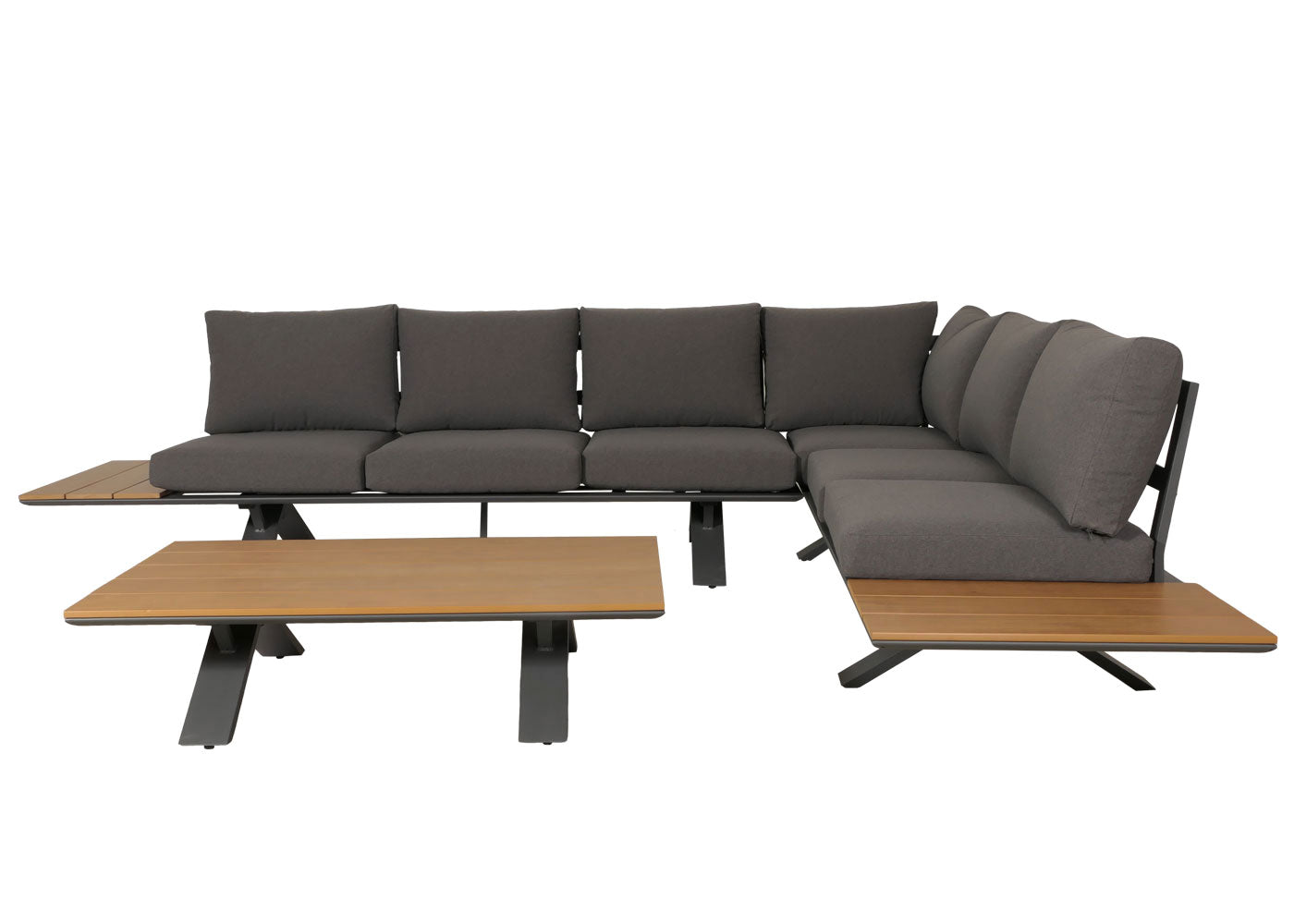 Cosmo Casa - Aluminium Tuinset - Zitbank - Houtlook - Antraciet Frame - Donkergrijze Bekleding