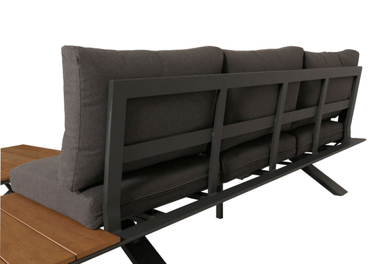 Cosmo Casa - Aluminium Tuinset - Zitbank - Houtlook - Antraciet Frame - Donkergrijze Bekleding