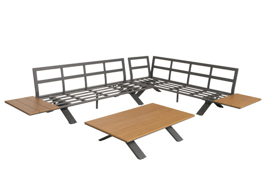 Cosmo Casa - Aluminium Tuinset - Zitbank - Houtlook - Antraciet Frame - Donkergrijze Bekleding