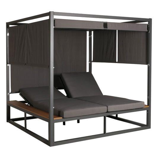 Cosmo Casa - Aluminium Lounge Tuinligstoel - XL Ligstoel - Bali Lounger - Dubbel Ligbed - Buitenbed - 10cm Kussen - Donkergrijs
