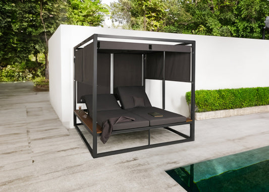 Cosmo Casa - Aluminium Lounge Tuinligstoel - XL Ligstoel - Bali Lounger - Dubbel Ligbed - Buitenbed - 10cm Kussen - Donkergrijs