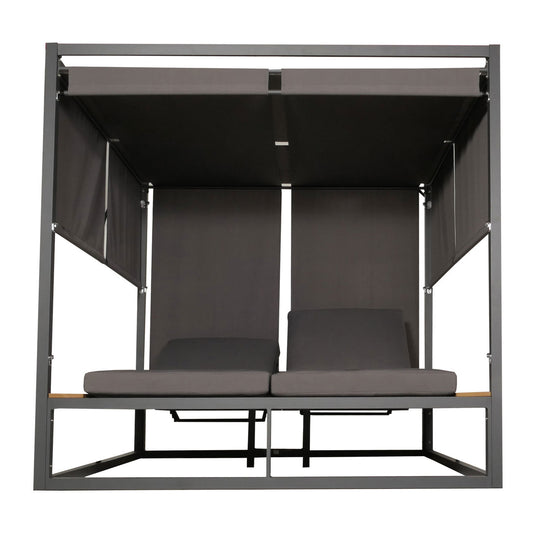 Cosmo Casa - Aluminium Lounge Tuinligstoel - XL Ligstoel - Bali Lounger - Dubbel Ligbed - Buitenbed - 10cm Kussen - Donkergrijs