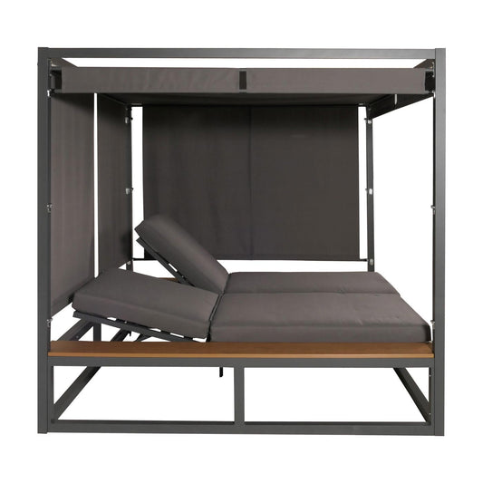 Cosmo Casa - Aluminium Lounge Tuinligstoel - XL Ligstoel - Bali Lounger - Dubbel Ligbed - Buitenbed - 10cm Kussen - Donkergrijs