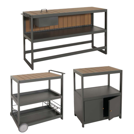 Cosmo Casa - Buitenkitchen - 3-delige Set - Aluminium - Antraciet - Lichte Houtlook