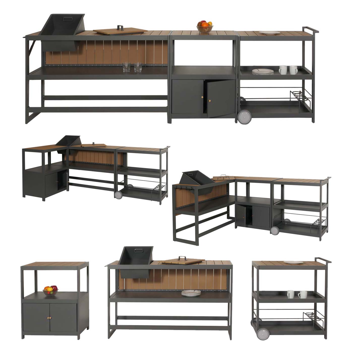 Cosmo Casa - Buitenkitchen - 3-delige Set - Aluminium - Antraciet - Lichte Houtlook