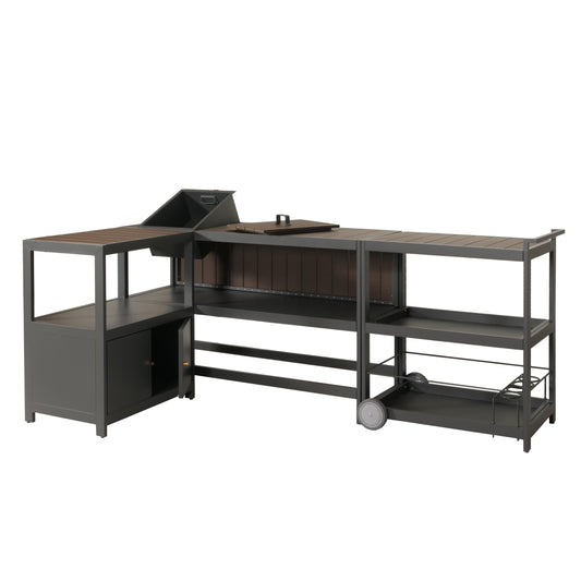 Cosmo Casa - Buitenkitchen - 3-delige Set - Aluminium - Antraciet - Donkere Houtlook