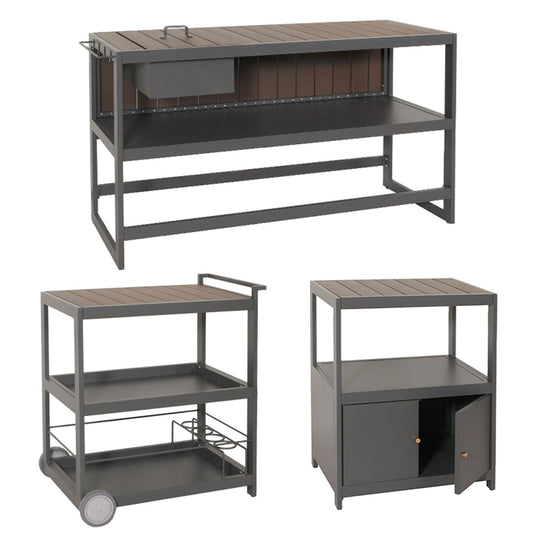 Cosmo Casa - Buitenkitchen - 3-delige Set - Aluminium - Antraciet - Donkere Houtlook