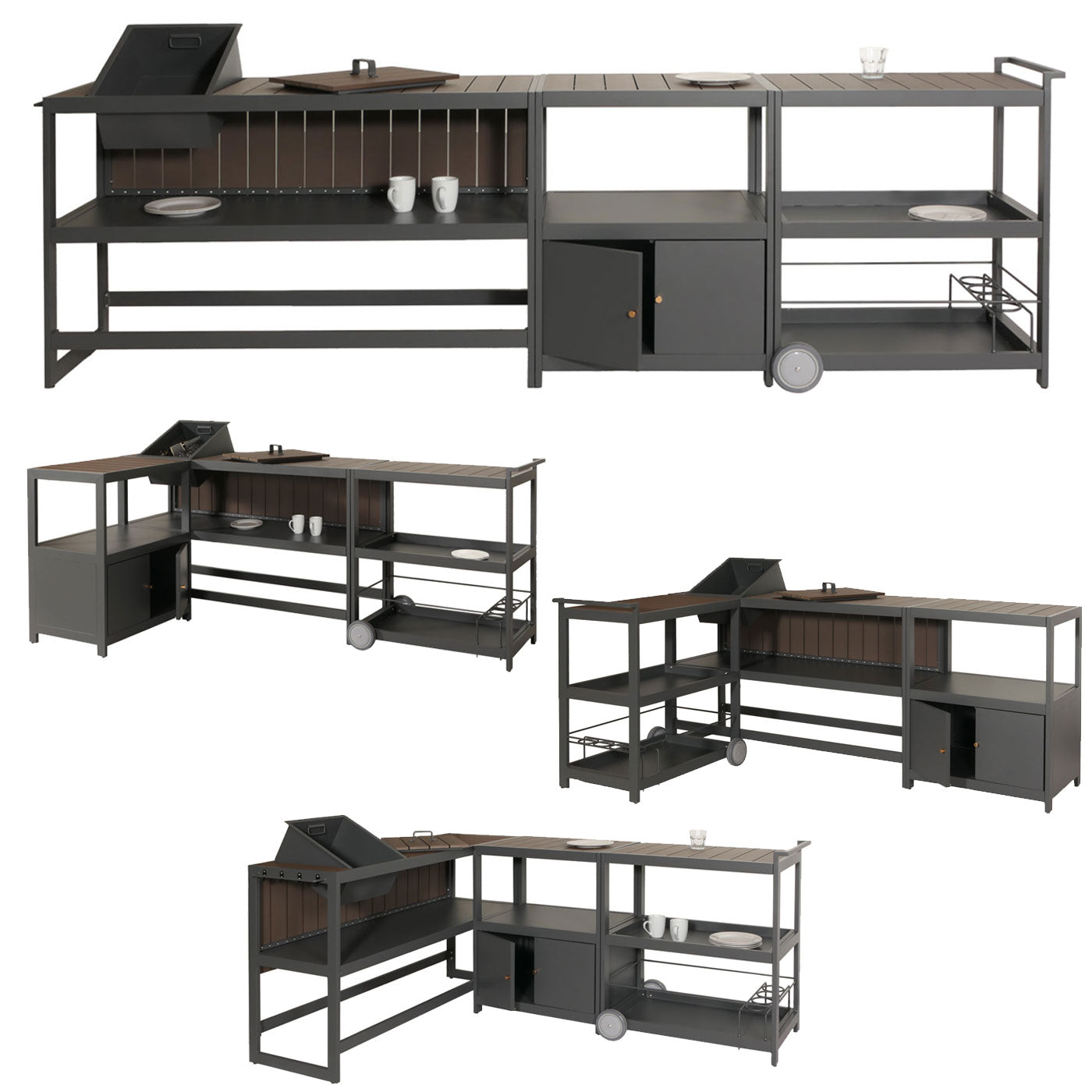 Cosmo Casa - Buitenkitchen - 3-delige Set - Aluminium - Antraciet - Donkere Houtlook