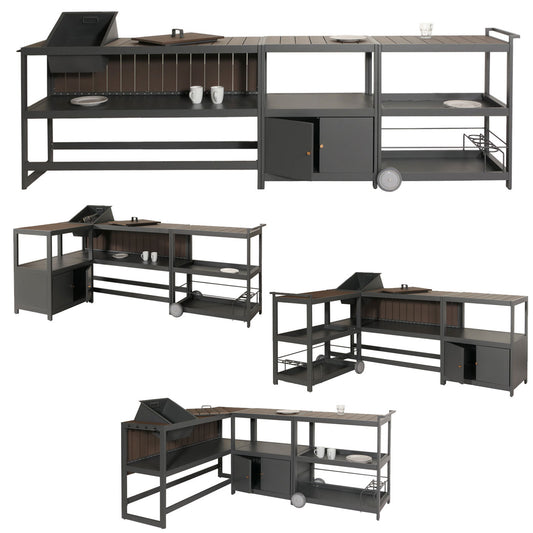 Cosmo Casa - Buitenkitchen - 3-delige Set - Aluminium - Antraciet - Donkere Houtlook