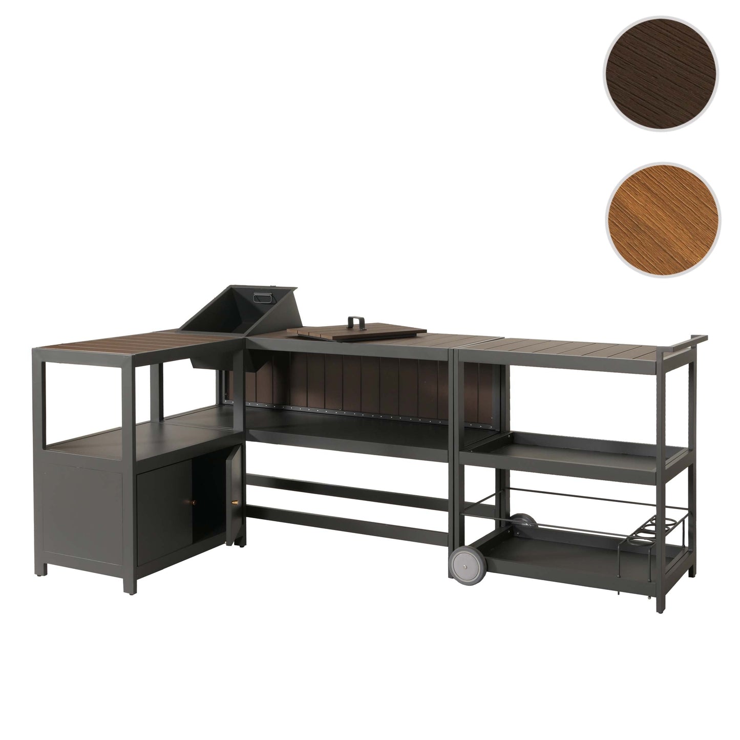 Cosmo Casa - Buitenkitchen - 3-delige Set - Aluminium - Antraciet - Donkere Houtlook