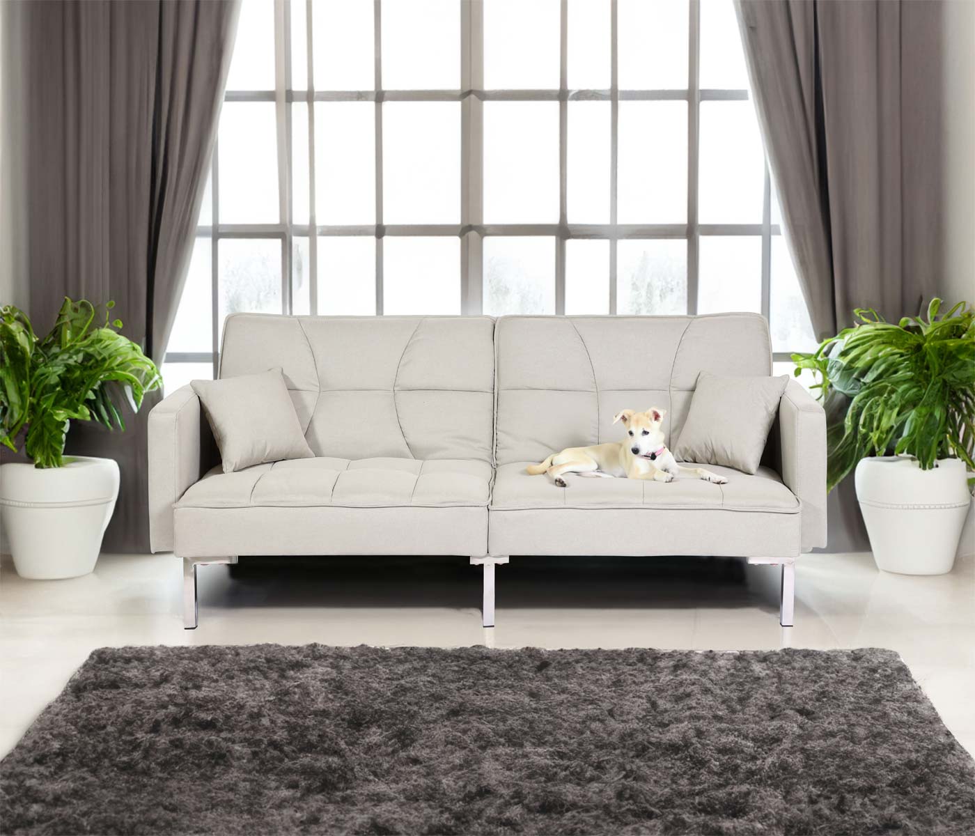 Cosmo Casa - Slaapbank - Logeerbed met Ligvlak 170x104 cm - Textiel - Crèmewit Beige