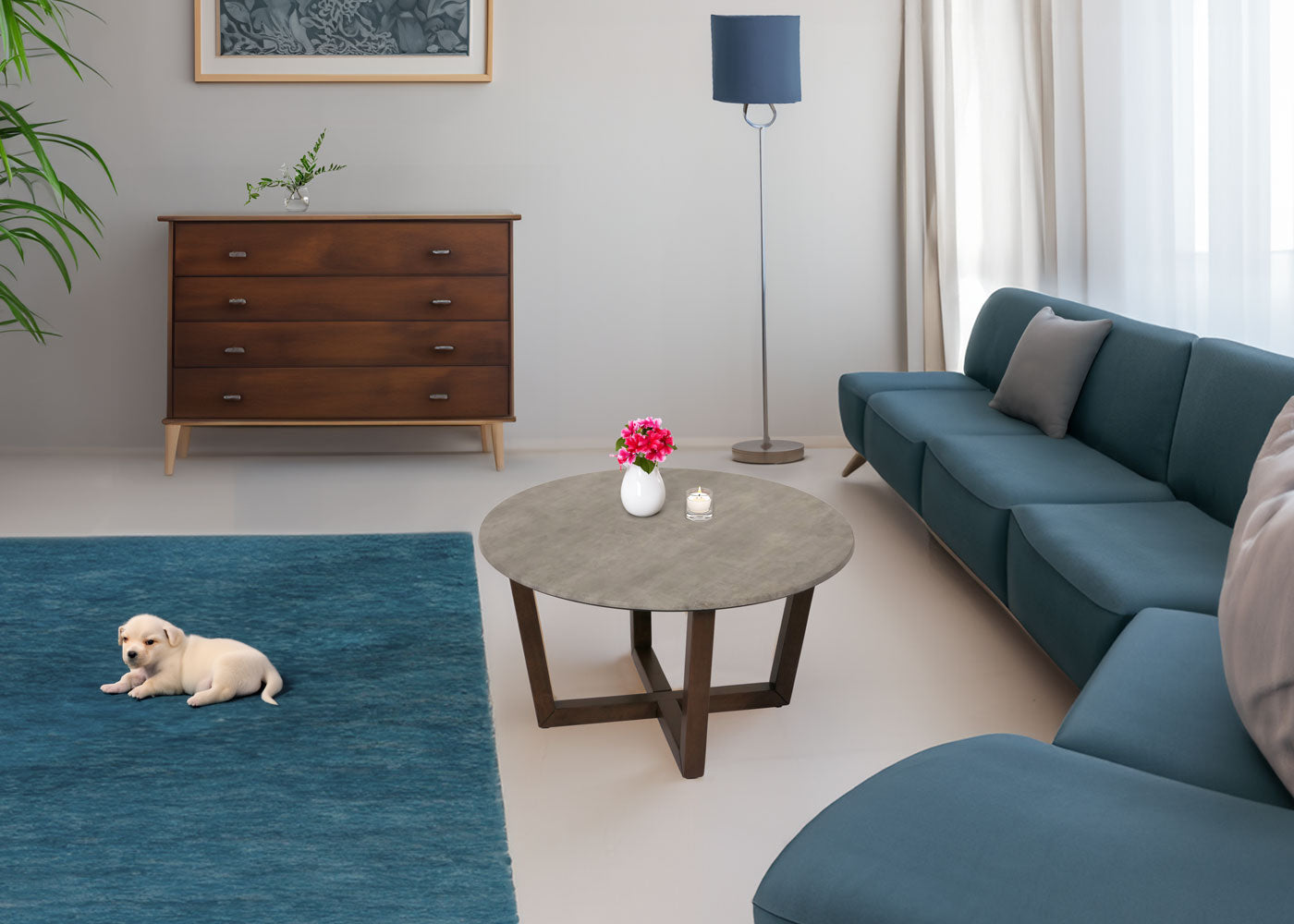 Cosmo Casa - Salontafel - Bijzettafel - Massief Hout HPL Laminaat - Betonlook - Donker Frame - 80cm