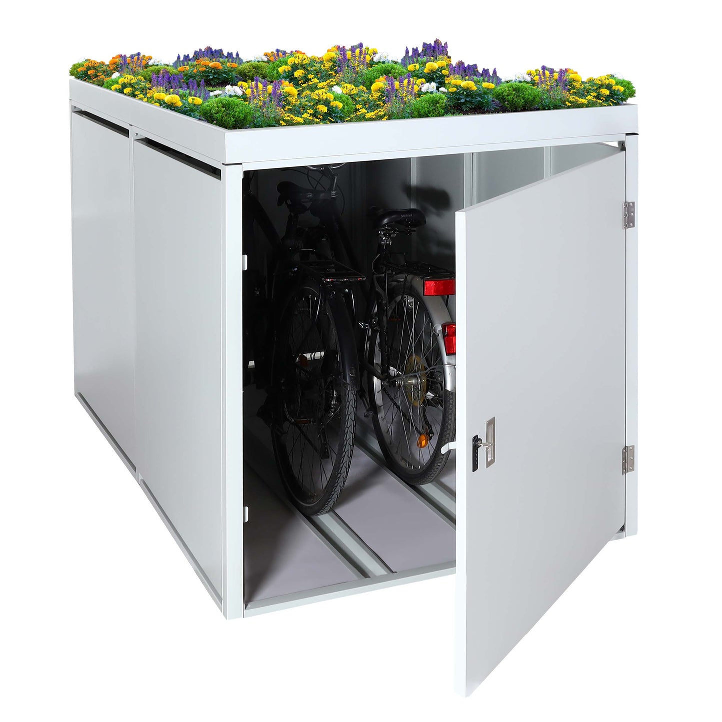 Cosmo Casa - Fietsenstalling voor 2 Fietsen - Afsluitbaar met Plantenbak - Gegalvaniseerd Staal - Lichtgrijs
