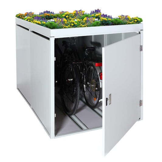 Cosmo Casa - Fietsenstalling voor 2 Fietsen - Afsluitbaar met Plantenbak - Gegalvaniseerd Staal - Lichtgrijs