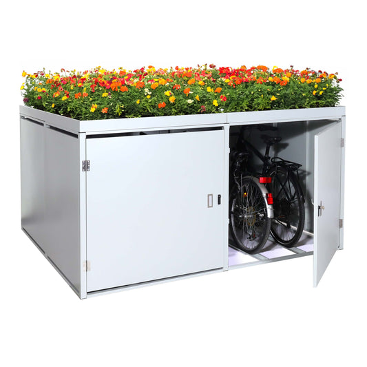 Cosmo Casa - Fietsenstalling voor 4 Fietsen - Afsluitbaar met Plantenbak - Gegalvaniseerd Staal - Lichtgrijs