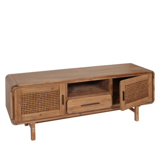 Cosmo Casa - Tv-rek - Tv-tafel - Lowboard - Ladekast - Opberglade - Rattan - Massief Acaciahout - Gebeitst - 160cm - 32kg