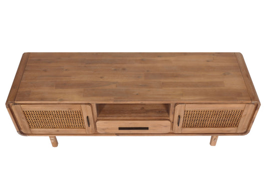 Cosmo Casa - Tv-rek - Tv-tafel - Lowboard - Ladekast - Opberglade - Rattan - Massief Acaciahout - Gebeitst - 160cm - 32kg